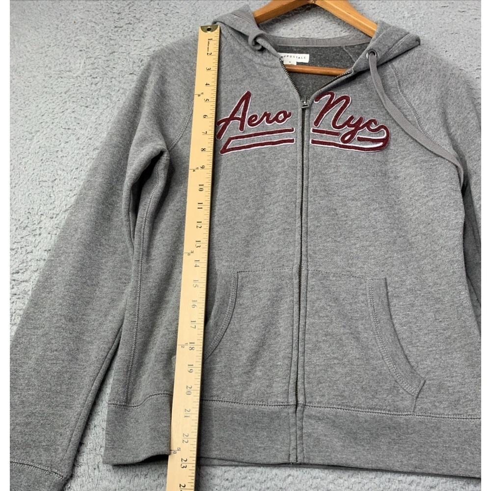 Aeropostale Hoodie Womens Size Medium Gray Full Zip Aero Nyc Logo Fleece Y2K - Picture 2 of 8